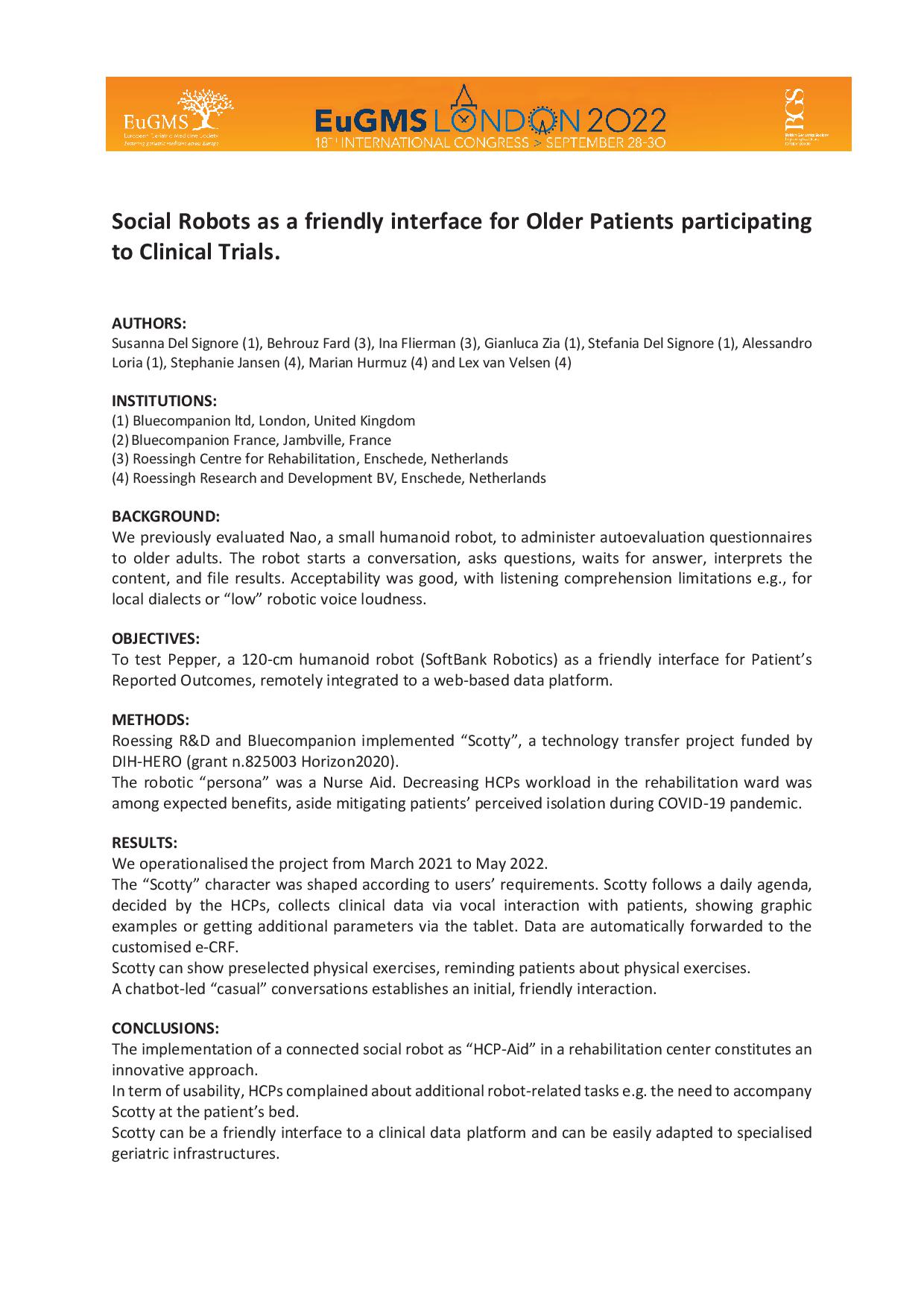 Abstract — étude robots sociaux, EUGMS 2022