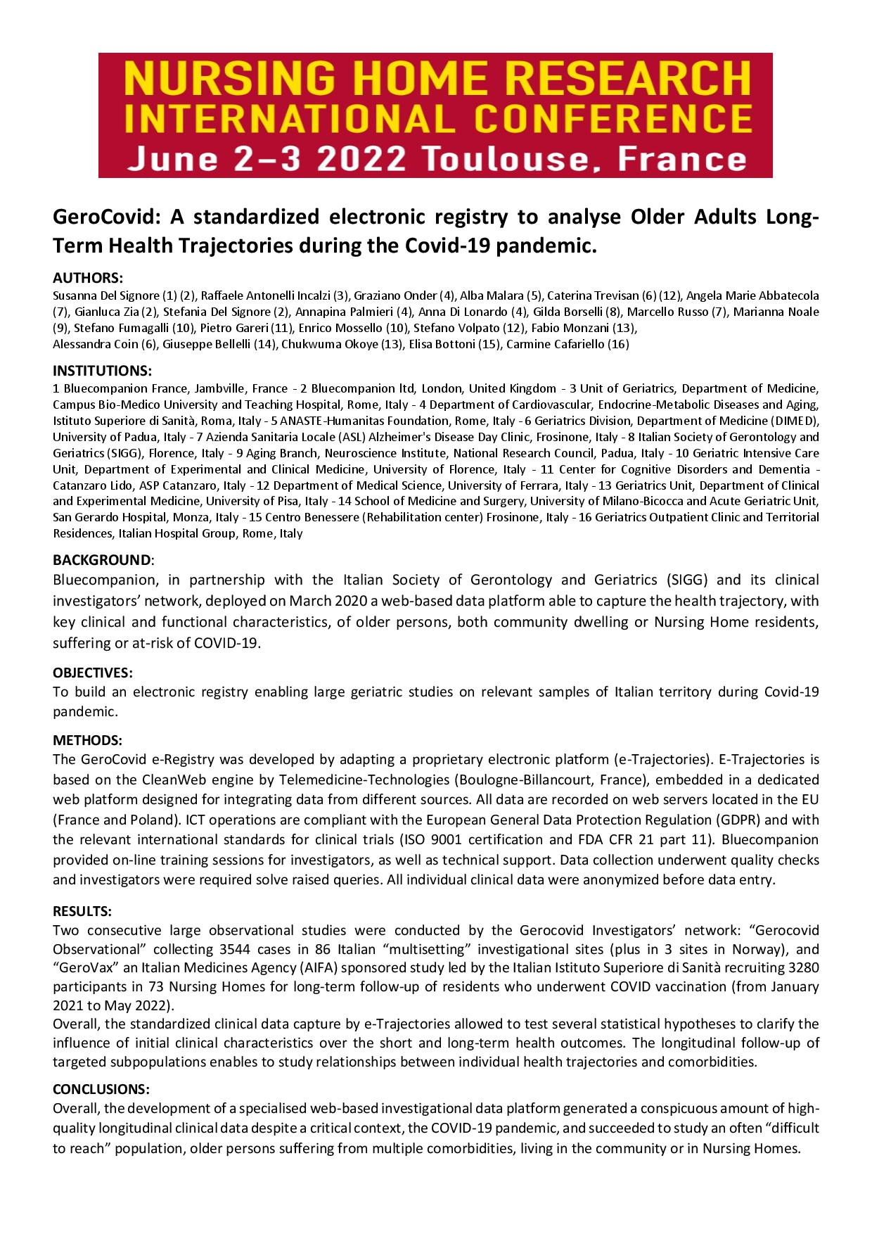 Abstract — registre standardisé GeroCovid